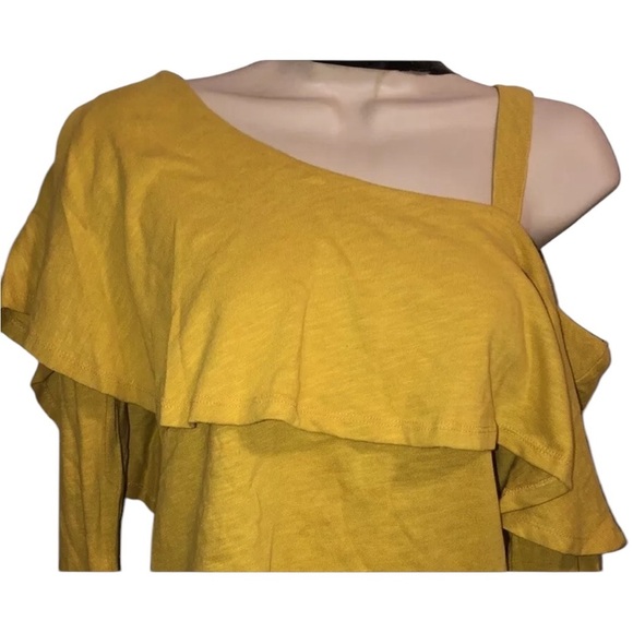 Anthropologie Postmark yellow one‎ shoulder ruffle knit blouse sz small NWT - Picture 4 of 8
